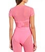 Color:Poolside Pink - Image 2 - Solid Mesh Crop Top Coordinating Swimsuit Cover Up