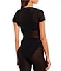 Color:Black - Image 2 - Solid Mesh Crop Top Coordinating Swimsuit Cover Up