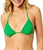GB Solid Scrunchie Textured Classic Triangle Halter Swim Top - Image 1