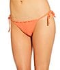 GB Solid Scrunchie Textured Lettuce Edge Tie Side Hipster Swim Bottom - Image 1