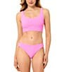 GB Solid Scrunchie Textured Scoop Neck Cropped Swim Top & Solid Textured Scrunchie Classic Hipster Swim Bottom - Image 1
