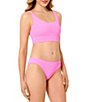 GB Solid Scrunchie Textured Scoop Neck Cropped Swim Top & Solid Textured Scrunchie Classic Hipster Swim Bottom - Image 3