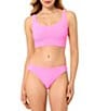 GB Solid Scrunchie Textured Scoop Neck Cropped Swim Top & Solid Textured Scrunchie Classic Hipster Swim Bottom - Image 1
