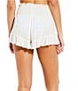 Color:White - Image 2 - Solid Smocked High Waisted Ruffle Short Swimsuit Cover Up