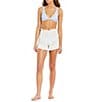 Color:White - Image 3 - Solid Smocked High Waisted Ruffle Short Swimsuit Cover Up