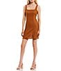 Color:Brown - Image 1 - Square Neck Linen Mini Dress