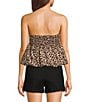 GB Strapless Leopard Pullover Bubble Hem Peplum Top, Color:Leopard - Image 2