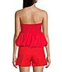 GB Strapless Pullover Bubble Hem Peplum Top, Color:Tomato - Image 2