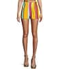Color:Multi - Image 1 - Stripe Printed Linen Blend Coordinating High Waist Shorts