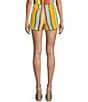 Color:Multi - Image 2 - Stripe Printed Linen Blend Coordinating High Waist Shorts