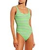 Color:Electric Green - Image 1 - Stripe Scrunchie Textured Classic Tank One Piece Swimsuit