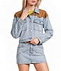 GB Suede Trim Coordinating Denim Jacket - Image 2