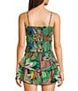 GB Tie Front Coordinating Tropical Print Front Tie Crop Top, Color:Green/Black - Image 2