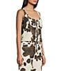 GB Tie Front Cow Print Coordinating Tank Top, Color:Ivory Brown - Image 3