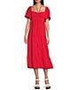 GB Tie Neck Short Sleeve Tiered Maxi Dress, Color:Coral - Image 1