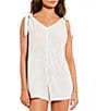 Color:White - Image 1 - Tie Shoulder Romper Swimsuit Cover-Up