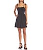 Color:Black - Image 1 - Tie Strap Open Back Ruched Mini Dress