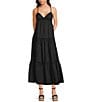 GB Tiered V-Neck Sleeveless Tie-Back Maxi Dress, Color:Black - Image 1