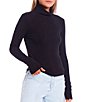 Color:Black - Image 1 - Turtle Neck Long Sleeve Fitted Top