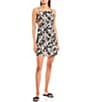 Color:Black Ivory - Image 1 - Two-Tone Tropical Square Neck Cinched Side Cut-Out Mini Dress