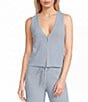 GB V-Neck Hook Front Coordinating Knit Sweater Vest, Color:Dusty Blue - Image 1