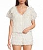 GB V-Neck Lace Embroidered Mesh Coordinating Blouse, Color:Ivory - Image 1