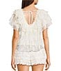 GB V-Neck Lace Embroidered Mesh Coordinating Blouse, Color:Ivory - Image 2
