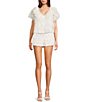 GB V-Neck Lace Embroidered Mesh Coordinating Blouse, Color:Ivory - Image 3