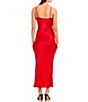 Color:Red - Image 2 - V-Neck Satin Wrap Midi Dress