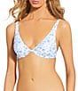 GB Vintage Sea garden Print Plunge Underwire Swim Top, Color:Blue - Image 1
