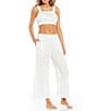 Color:White - Image 3 - Wide Leg High Waisted Coordinating Swim Cover-Up Pants