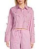 GB Woven Long Sleeve Bow Button-Front Top, Color:Pink Multi - Image 1