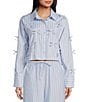 GB Woven Long Sleeve Bow Button-Front Top, Color:Blue Multi - Image 1