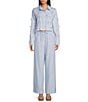 GB Woven Long Sleeve Bow Button-Front Top, Color:Blue Multi - Image 3