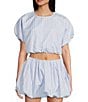 GB Woven Stripe Poplin Puff Coordinating Blouse, Color:Blue Multi - Image 1