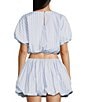 GB Woven Stripe Poplin Puff Coordinating Blouse, Color:Blue Multi - Image 2