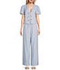 GB Woven Tie-Front Coordinating Stripe Top, Color:Blue Multi - Image 3