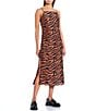 Color:Rust Black - Image 1 - Zebra Printed Satin Midi Dress