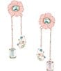 Color:Multi/Pink - Image 1 - Crystal Flower Mismatch and Pearl Drop Statement Earrings