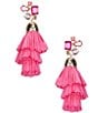 Color:Pink - Image 1 - Stone Cluster with Tassel Statement Drop Earrings