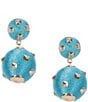 Color:Turquoise - Image 1 - Thread Wrapped Ball with Studs Drop Earrings