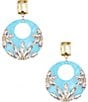 Color:Gold/Blue - Image 1 - Three Round Flower Stone Drop Earrings