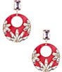 Color:Gold/Red - Image 1 - Three Round Flower Stone Drop Earrings