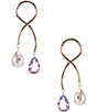 Gemma Layne Wire Loop Pearl & Purple Ombre Teardrop Stone Drop Earrings, Color:Gold/Purple - Image 1