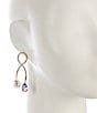Gemma Layne Wire Loop Pearl & Purple Ombre Teardrop Stone Drop Earrings, Color:Gold/Purple - Image 2