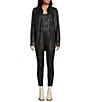 Color:Black - Image 3 - Abriella Luxe Coated Notch Lapel Long Sleeve Statement Coordinating Shirt Jacket