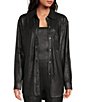 Color:Black - Image 1 - Abriella Luxe Coated Notch Lapel Long Sleeve Statement Coordinating Shirt Jacket