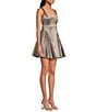 Gianni Bini Addison Satin Square Neck A-Line Drop Waist Mini Dress, Color:Fog - Image 3