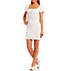 Color:White - Image 1 - Alli Square Neck Short Puff Sleeve Smocked Dress