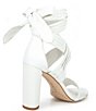 Color:White - Image 2 - Astraahh Leather Ankle Wrap Bow Block Heel Sandals